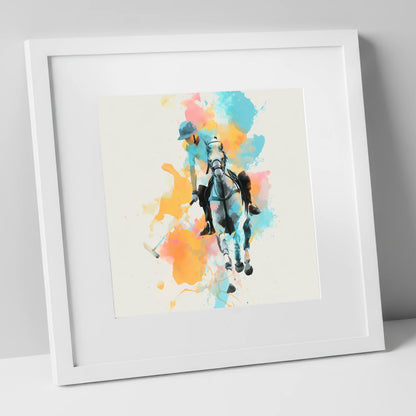 The Perfect Strike polo horse art print in white frame
