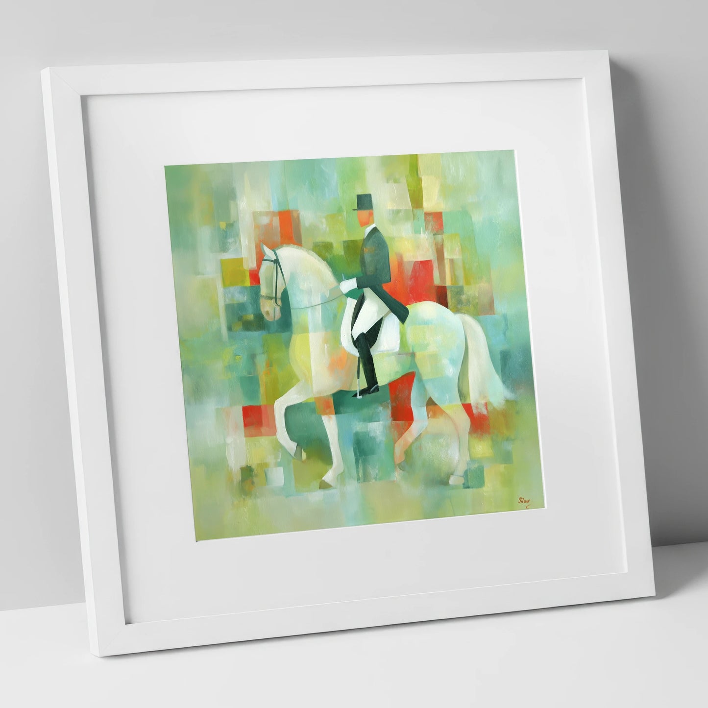 Collected In Colour dressage horse art print in white frame