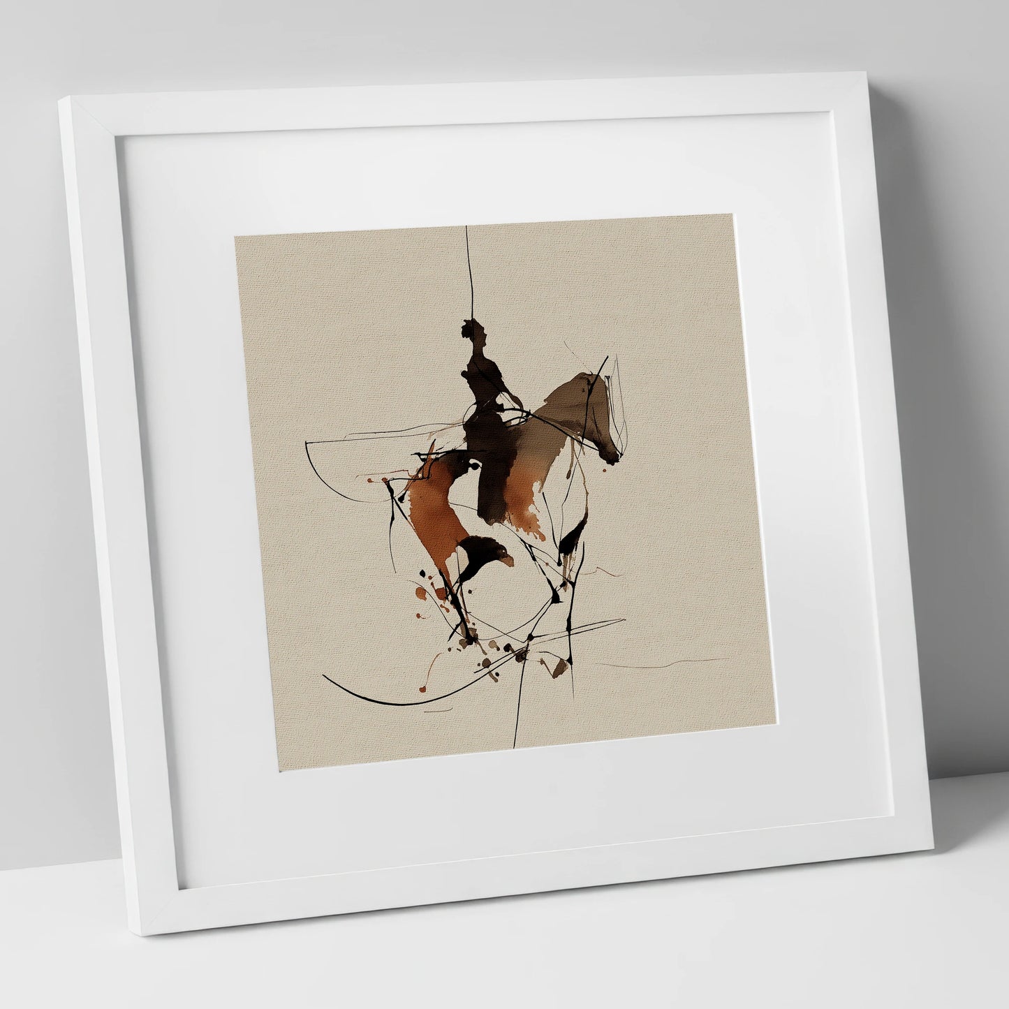 Dynamic Equestrian Harmony horse & rider art print in white frame