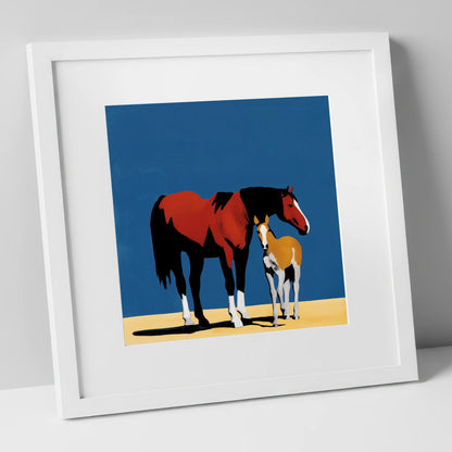 Bold Modern Devotion mare & foal art print in white frame