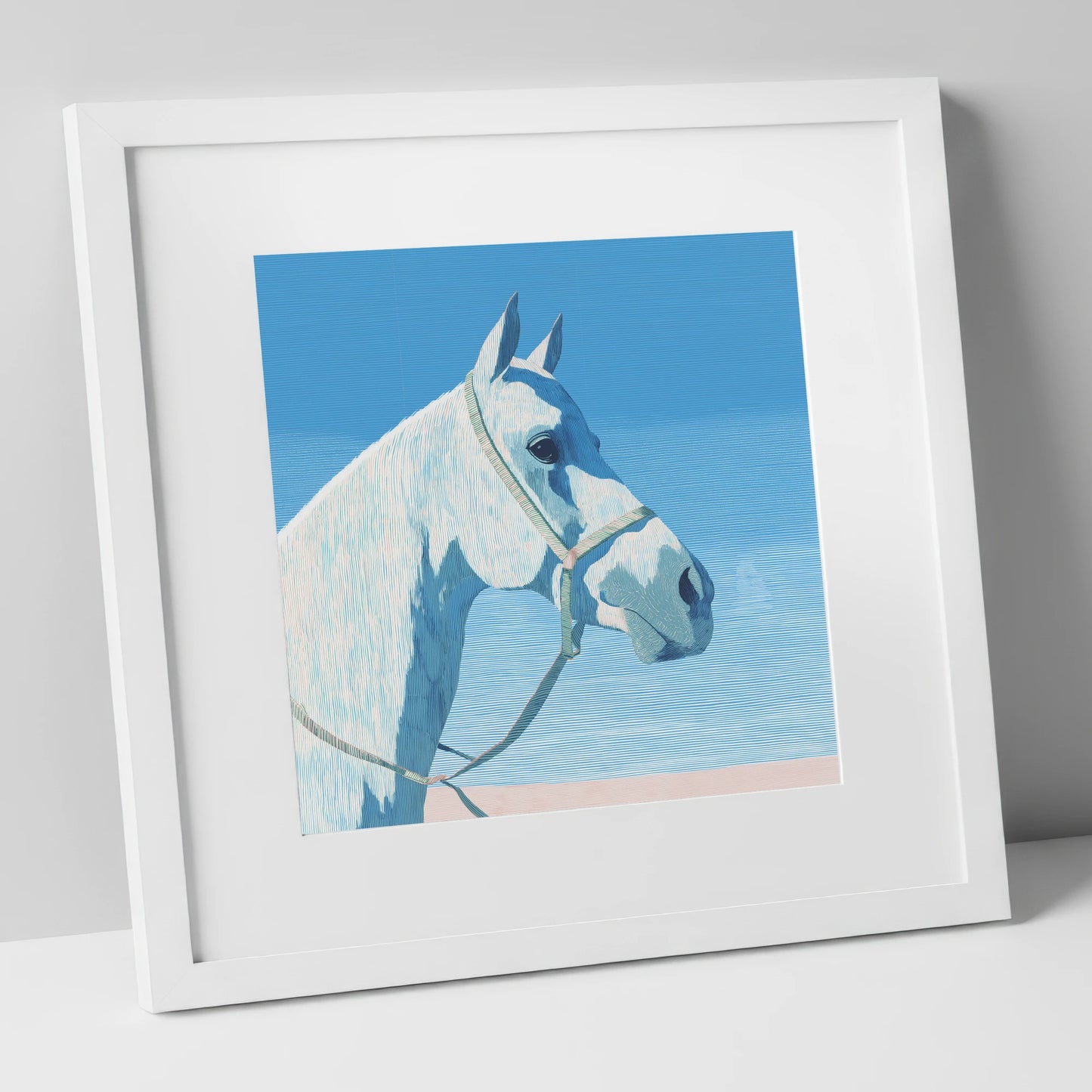 Serene Grey Profile horse breed art print in white frame