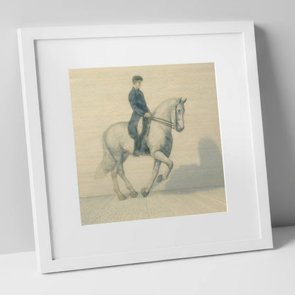Structured Harmony dressage horse art print in white frame