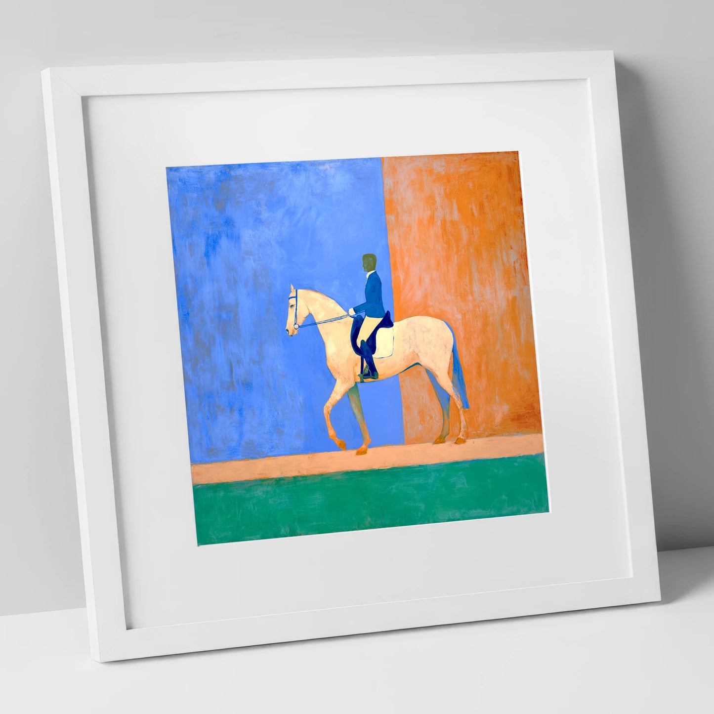 Contemporary Dressage Silhouette dressage horse art print in white frame