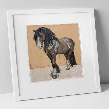 Feathered Strength horse breed art print in white frame
