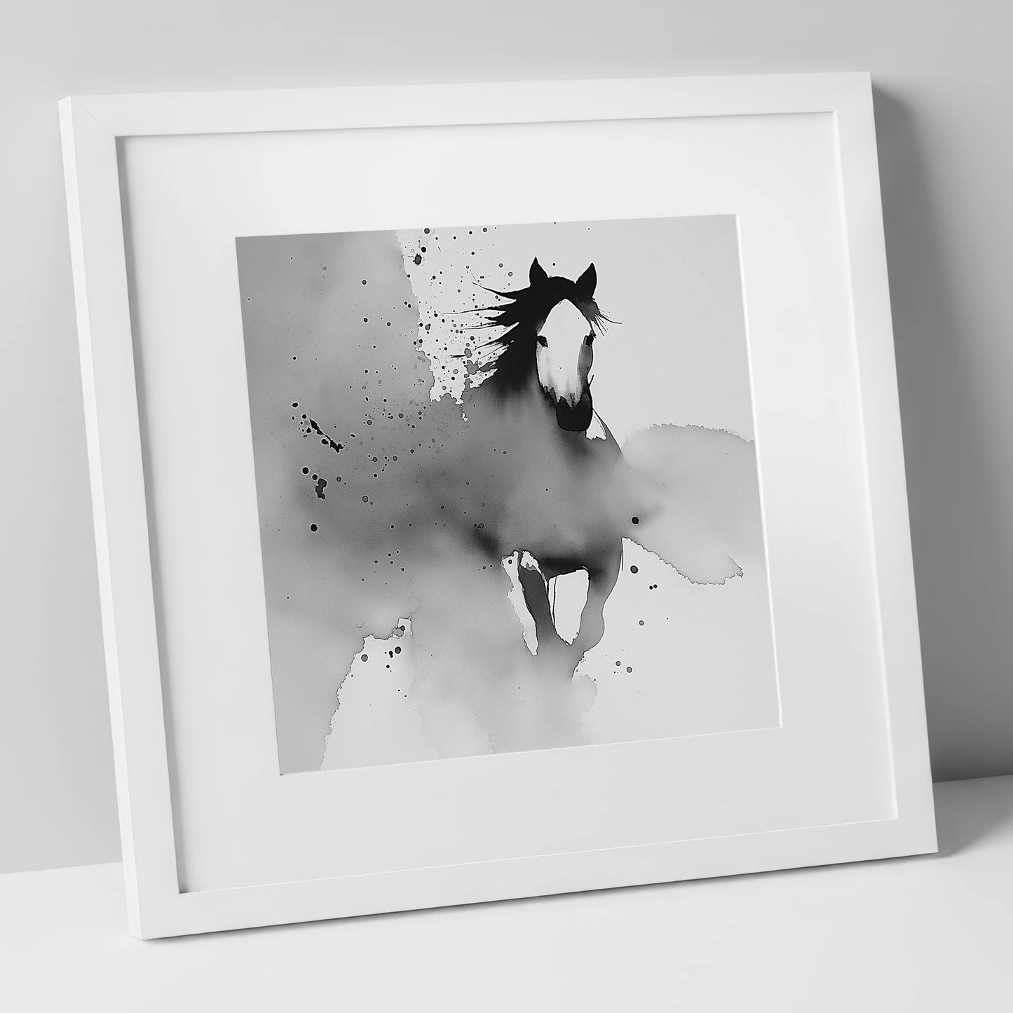 Emerging Spirit horse portrait art print in white frame