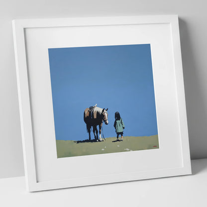 A Quiet Understanding horse & rider art print in white frame