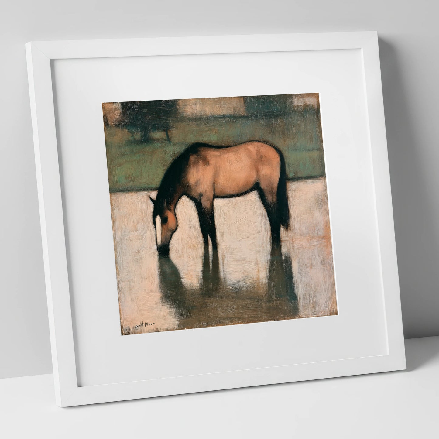 Quiet Reflection horse portrait art print in white frame