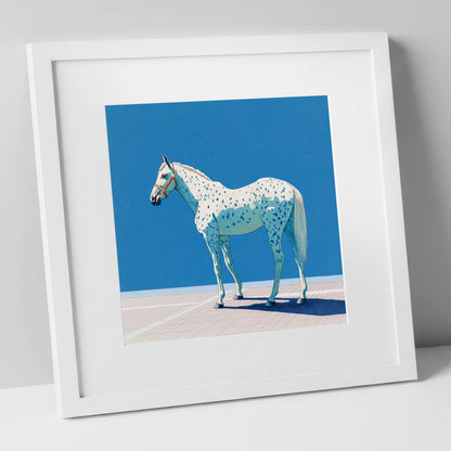 Appaloosa in Cerulean horse breed art print in white frame