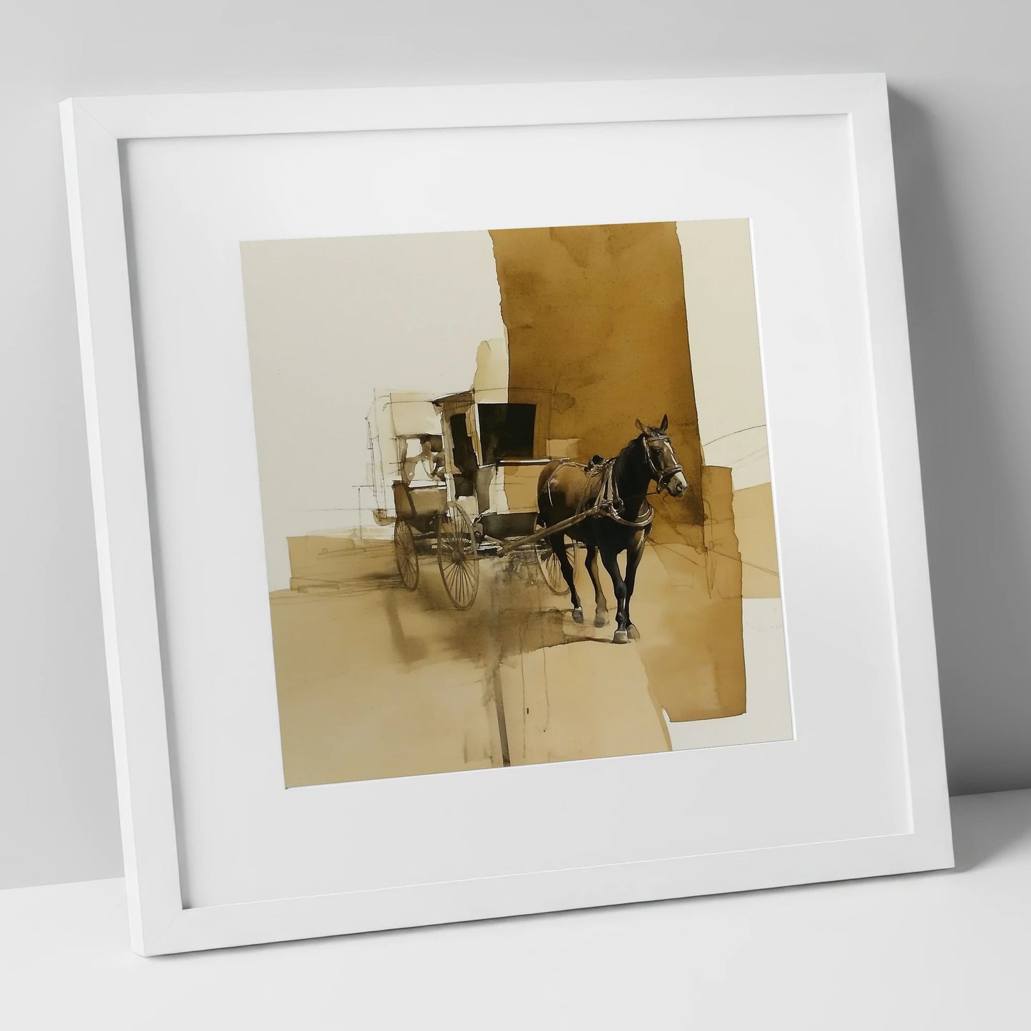 Timeless Carriage Horse working horse art print in white frame