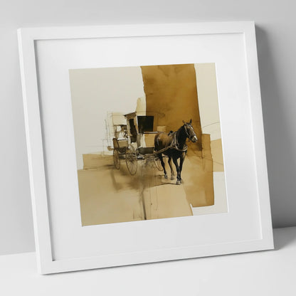 Timeless Carriage Horse working horse art print in white frame