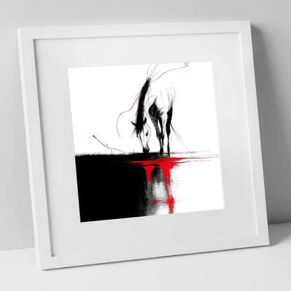 Crimson Reflection horse portrait art print in white frame
