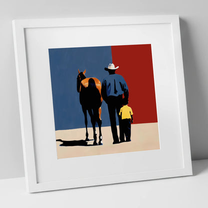 The Western Legacy horse & rider art print in white frame