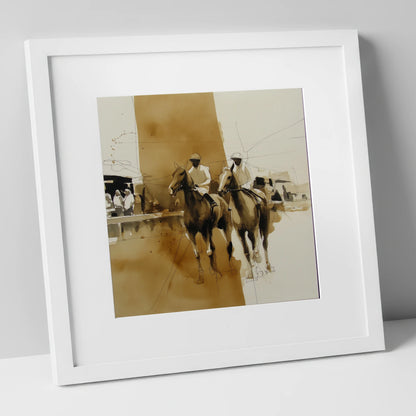 Parade Ring Anticipation racing horse art print in white frame