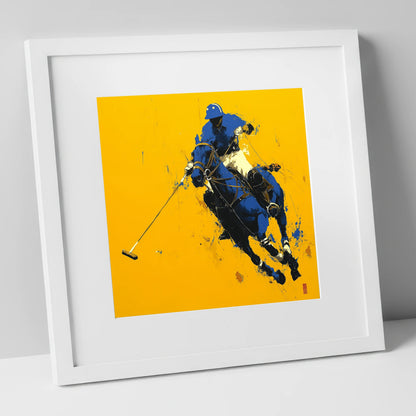 Cobalt Chukka polo horse art print in white frame