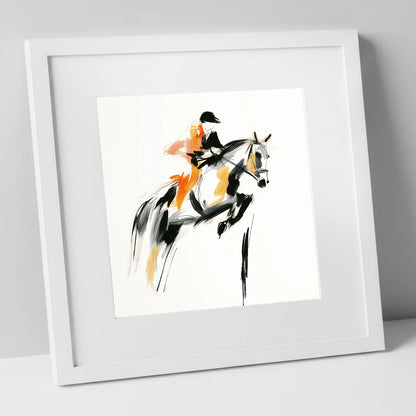Amber Ascent show jumping horse art print in white frame
