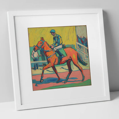 The Bold Contender racing horse art print in white frame