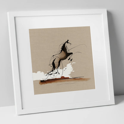 Rearing Wild Spirit wild horses art print in white frame