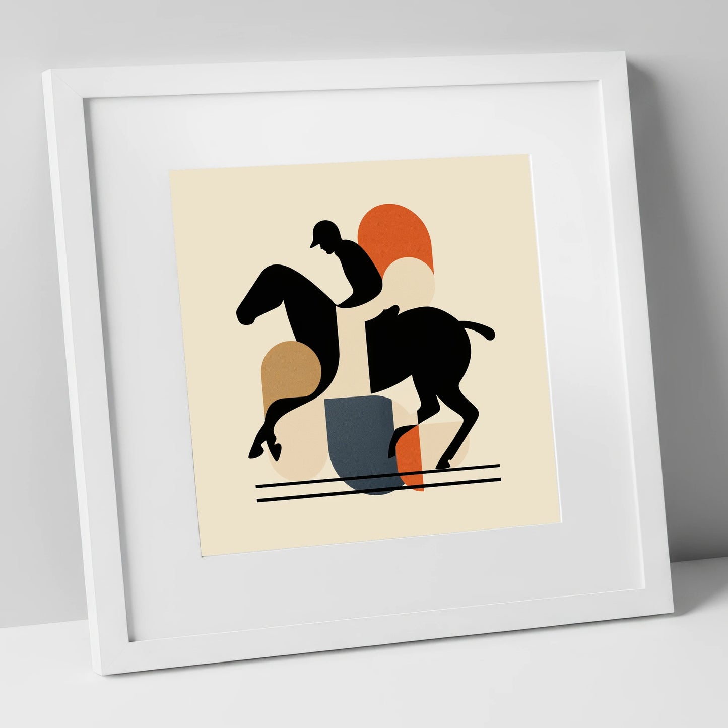 Retro Polo Silhouette polo horse art print in white frame