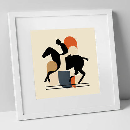 Retro Polo Silhouette polo horse art print in white frame