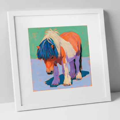 Shetland Pony In Vivid Colours horse breed art print in white frame