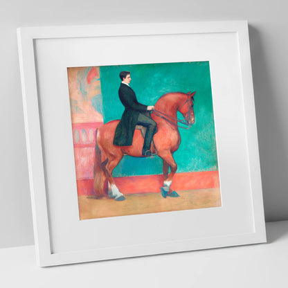 Collected Chestnut in Emerald dressage horse art print in white frame