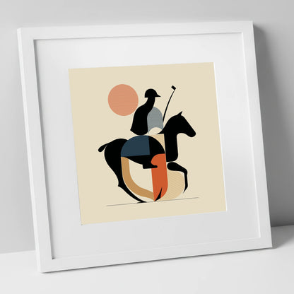 Mid-Century Polo Match polo horse art print in white frame