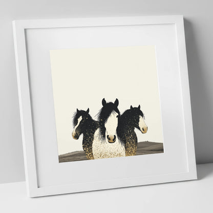 Gilded Companions horse landscape art print in white frame