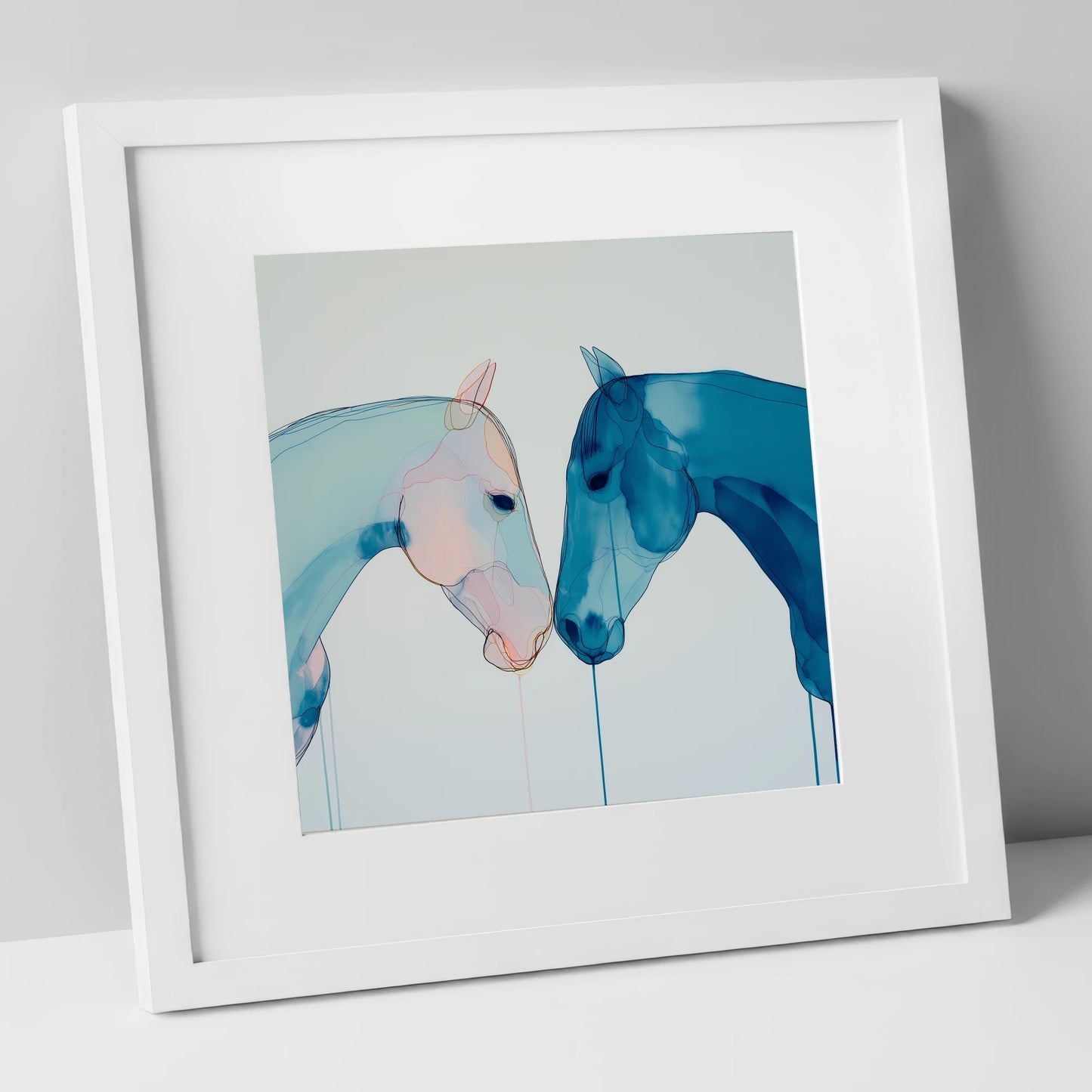 Whispered Blue Greeting horse portrait art print in white frame