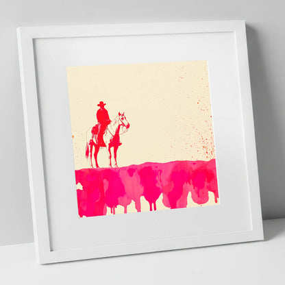 Crimson Frontier western horse art print in white frame