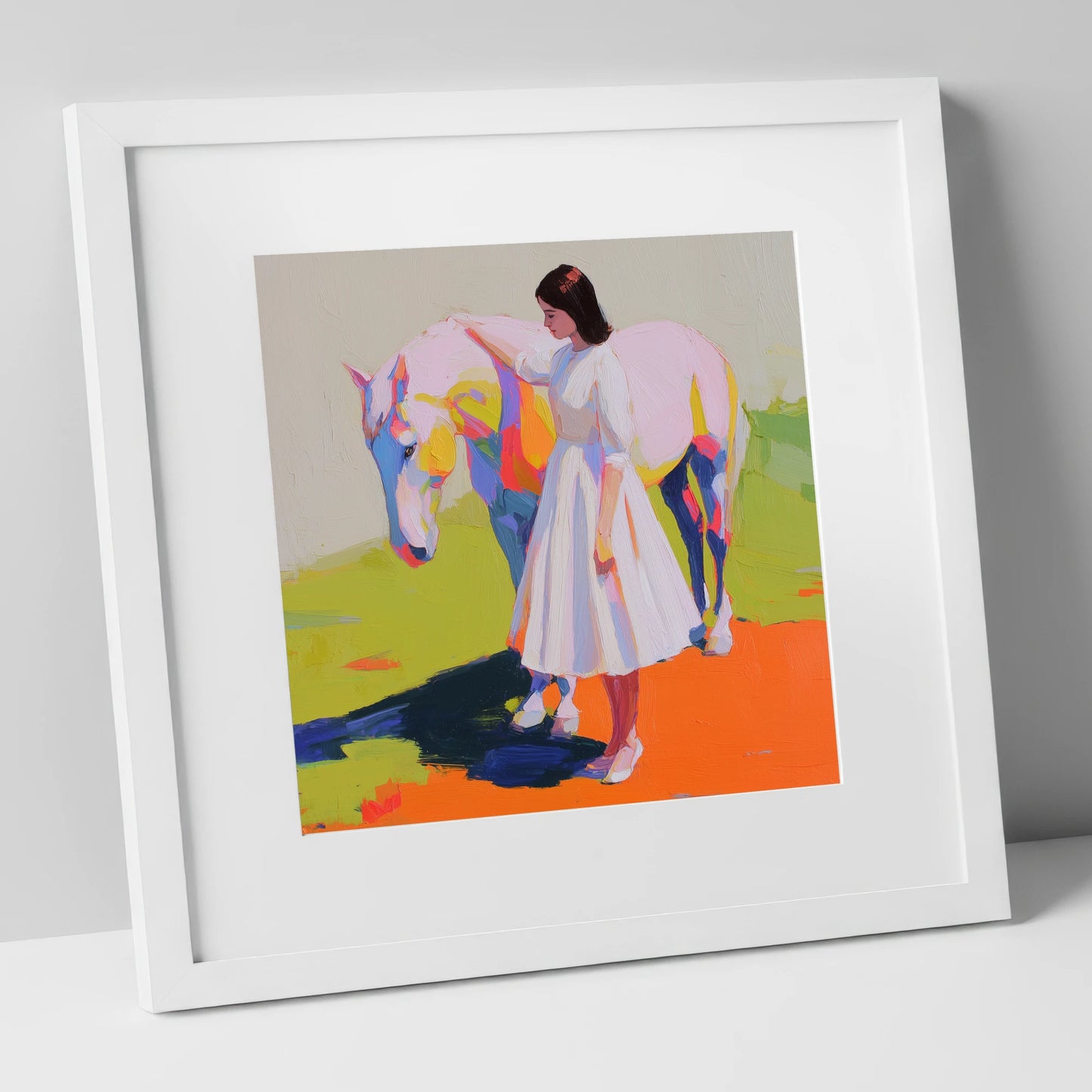 Radiant Connection horse & rider art print in white frame