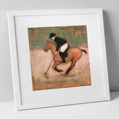 Polo at the Canter polo horse art print in white frame