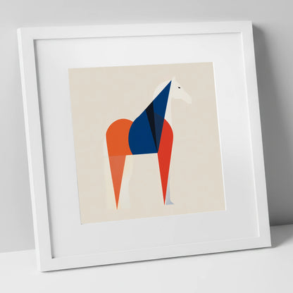 Modern Equine Geometry horse breed art print in white frame