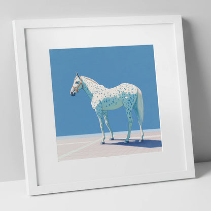 Appaloosa in Cerulean horse breed art print in white frame