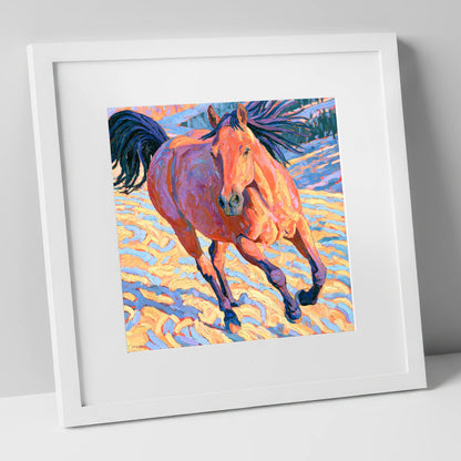 Vibrant Horse at a Canter horse breed art print in white frame