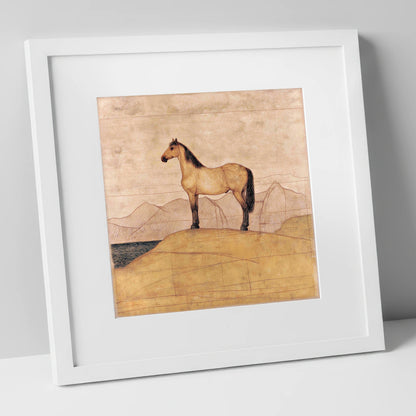 Golden Ridge Study horse landscape art print in white frame
