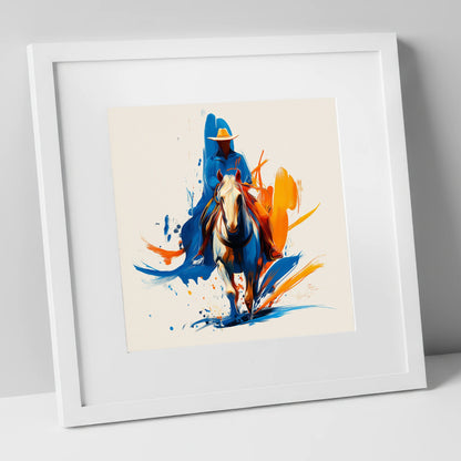 Frontier Spirit in Motion western horse art print in white frame