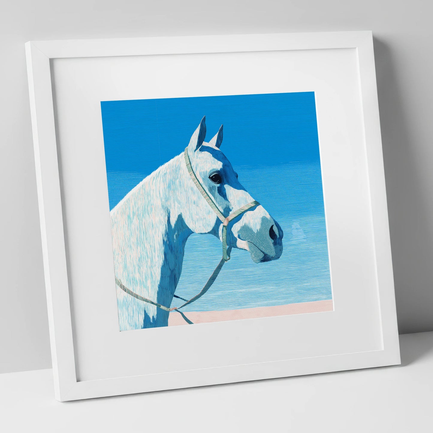 Serene Grey Profile horse breed art print in white frame
