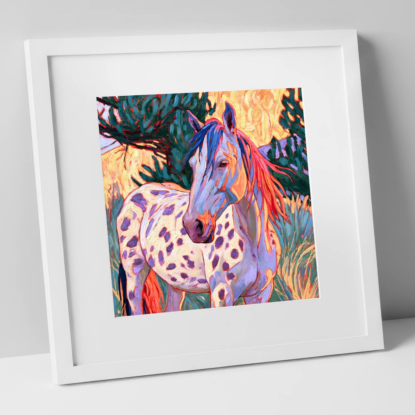 Colourful Spotted Appaloosa Horse horse breed art print in white frame