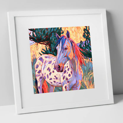 Colourful Spotted Appaloosa Horse horse breed art print in white frame