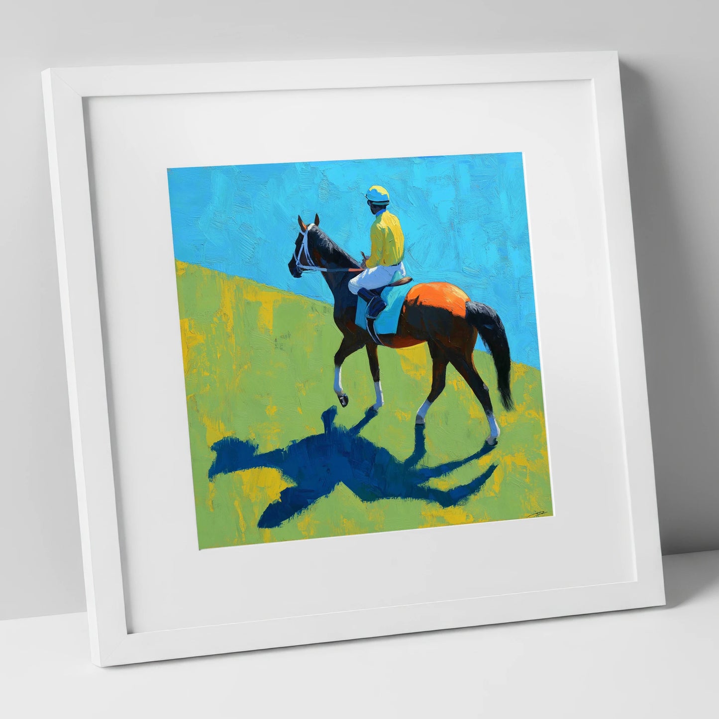 To The Start racing horse art print in white frame