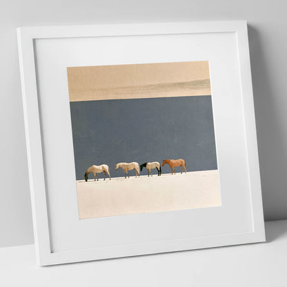 Stillness on the Horizon horse landscape art print in white frame
