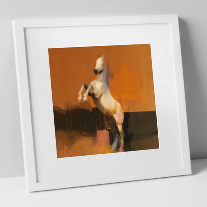 Rise in Ochre horse portrait art print in white frame
