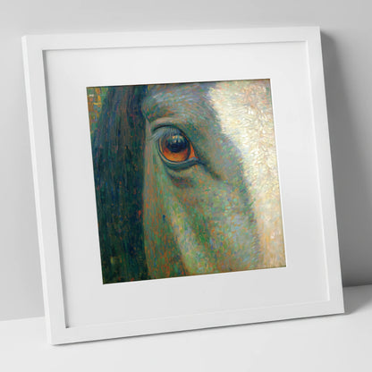 The Luminous Gaze horse portrait art print in white frame