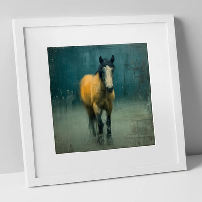 Stepping Through Slate horse portrait art print in white frame