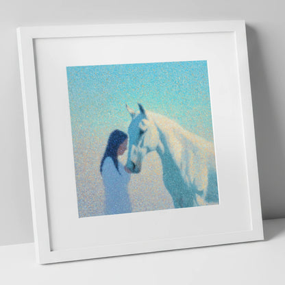 Luminous Connection horse & rider art print in white frame