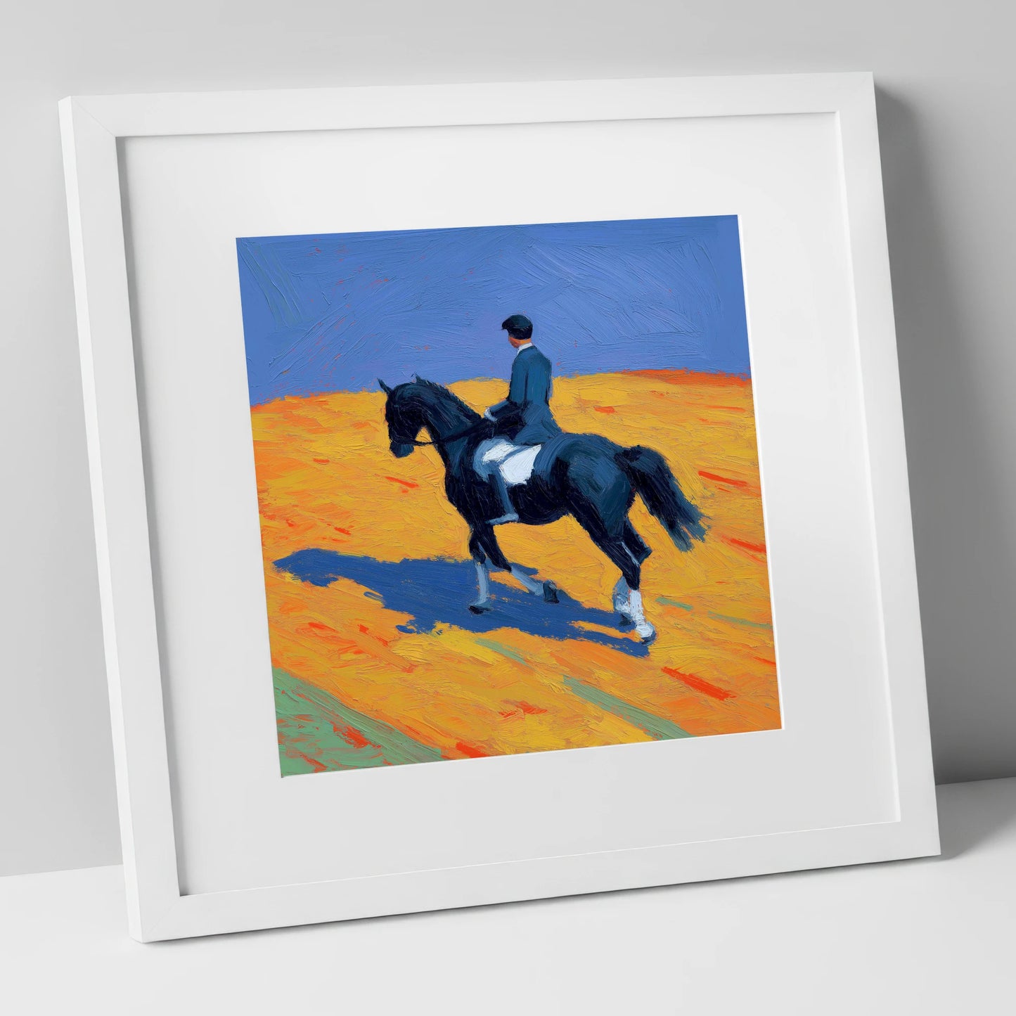 Vibrant Dressage Cadence dressage horse art print in white frame