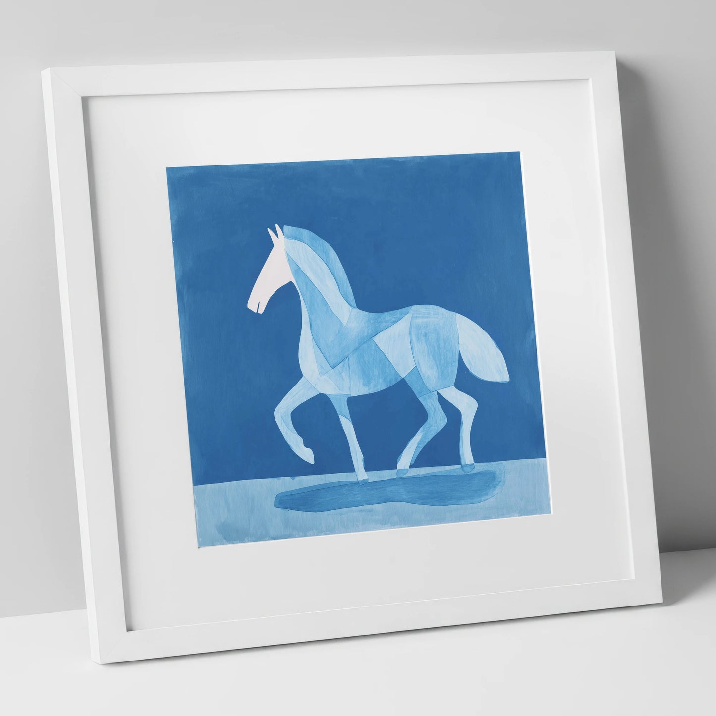 Ice Blue Cadence horse breed art print in white frame