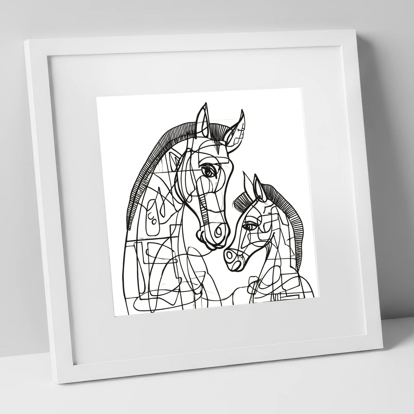 Structured Bond mare & foal art print in white frame