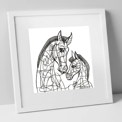 Structured Bond mare & foal art print in white frame