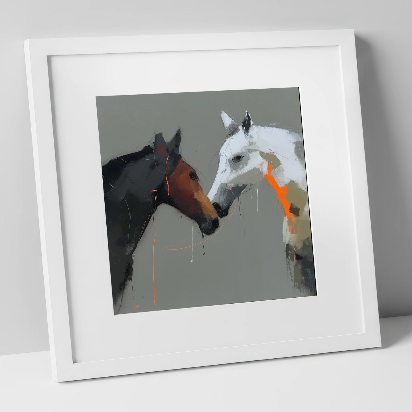 Bold Connection horse portrait art print in white frame